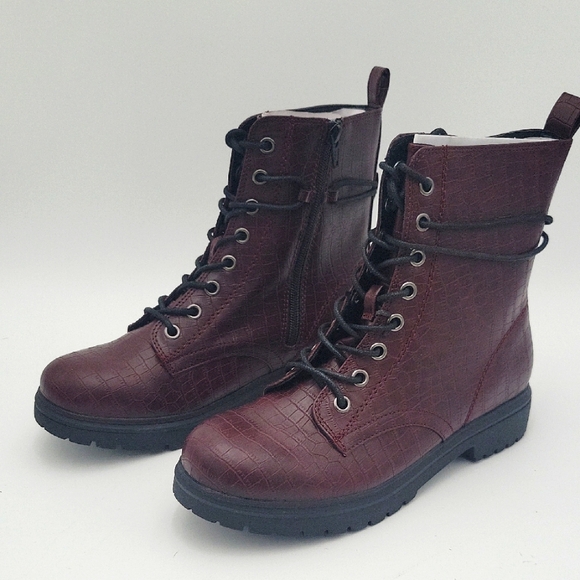 Maroon Combat Boots - Picture 1 of 7
